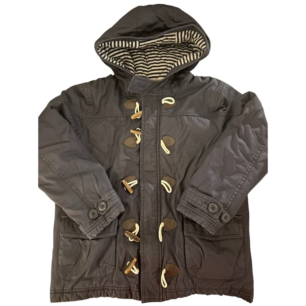 hanna andersson blue hooded toggle jacket size 150